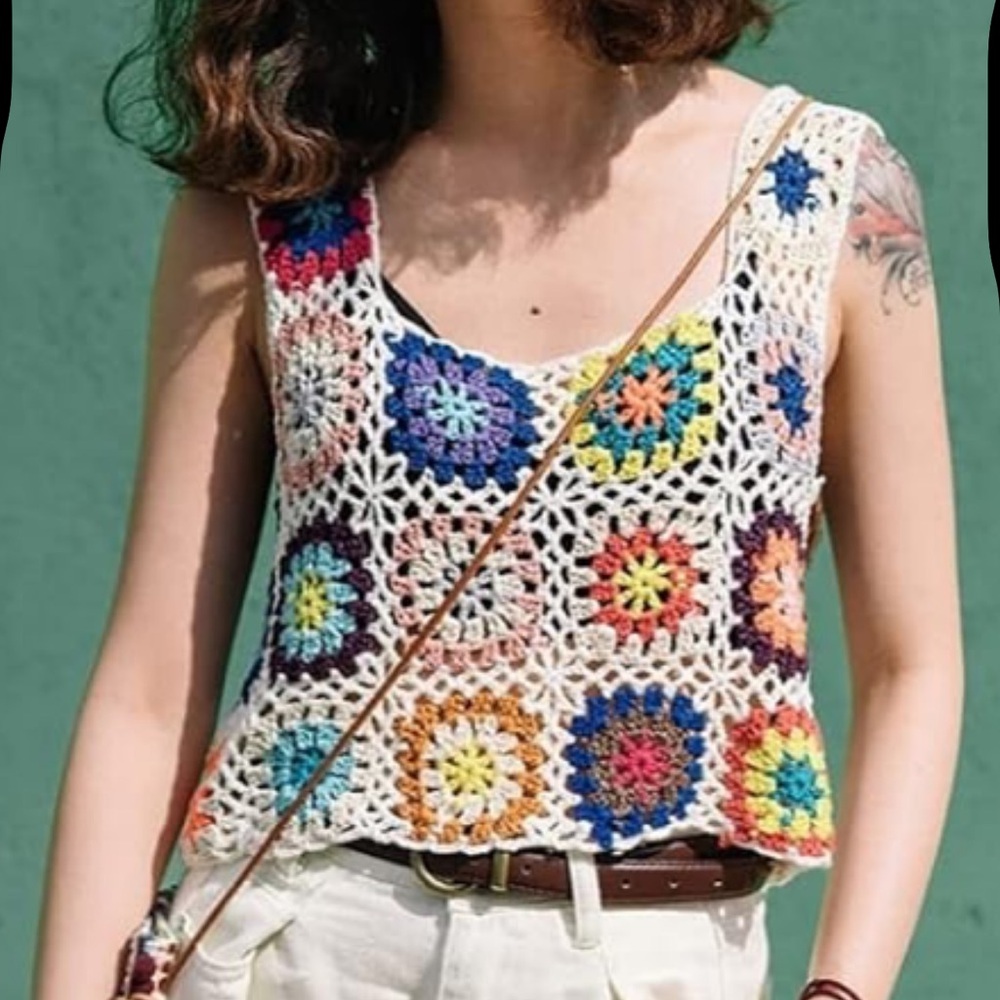 Colorful Crochet Patterned Women's tank top